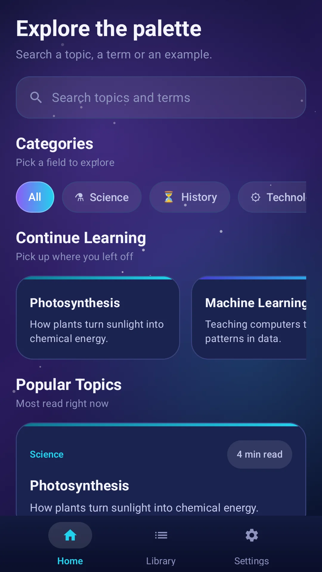 Knowledge Palette explore screen