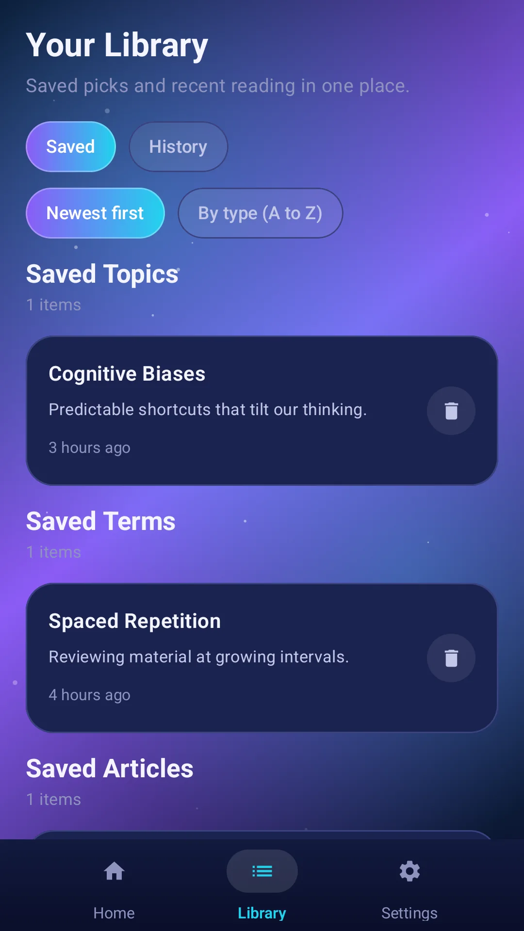 Knowledge Palette library screen