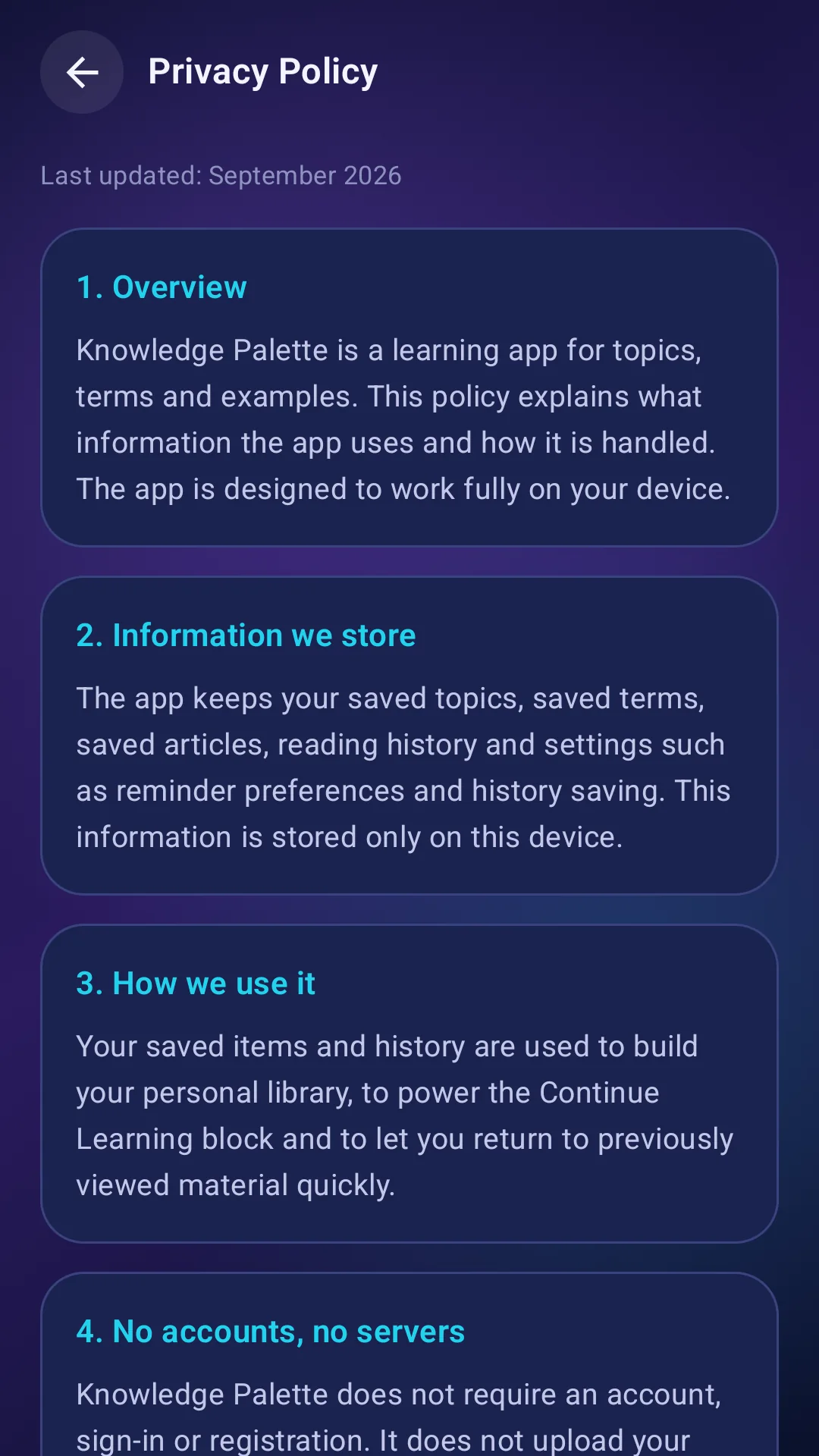 Knowledge Palette privacy screen
